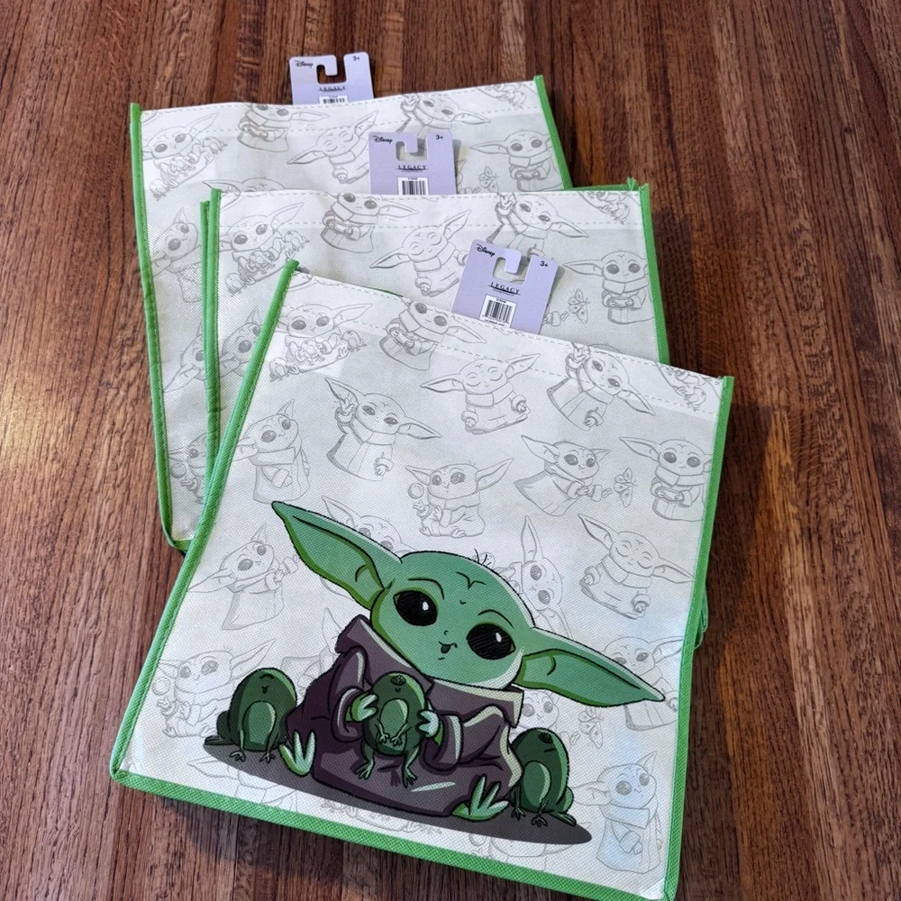 Bundle of 3 new Disney Star Wars Mandalorian reusable tote bags w/double handles